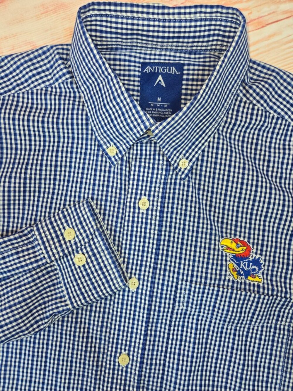 Kansas Jayhawks Antigua Mens Blue Check Shirt Medium